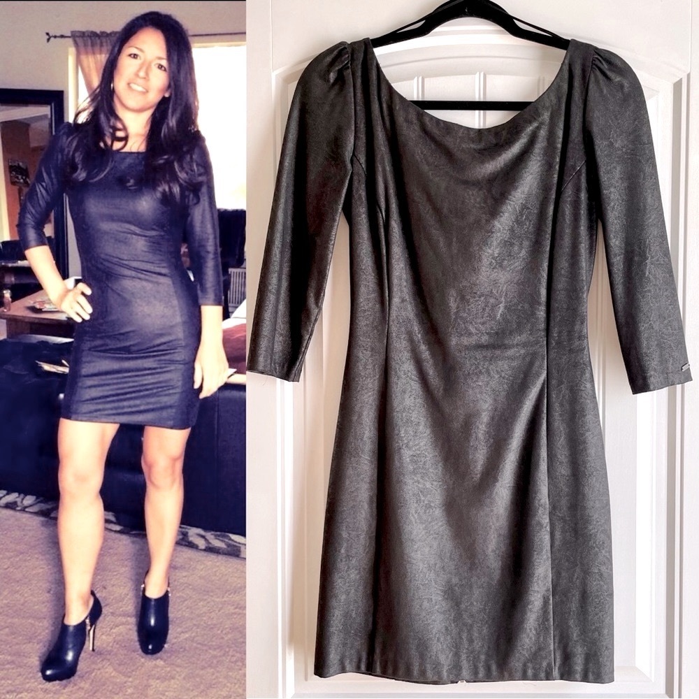 Guess Black Dress 3/4 Sleeve Fax Suede Leather